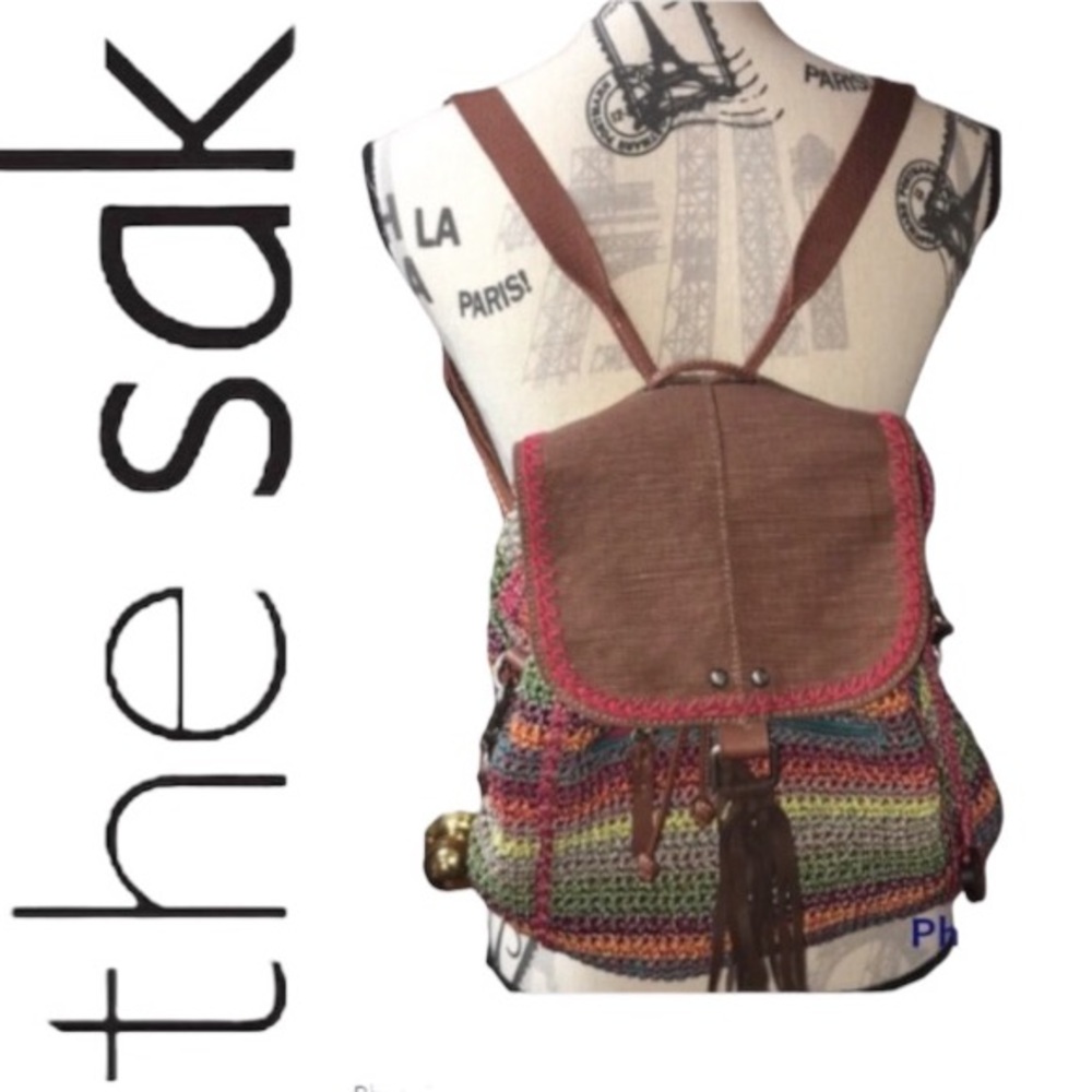 THE SAK Backpack Convertible Hobo Bag Avalon Macys Crochet Sunset Stripe